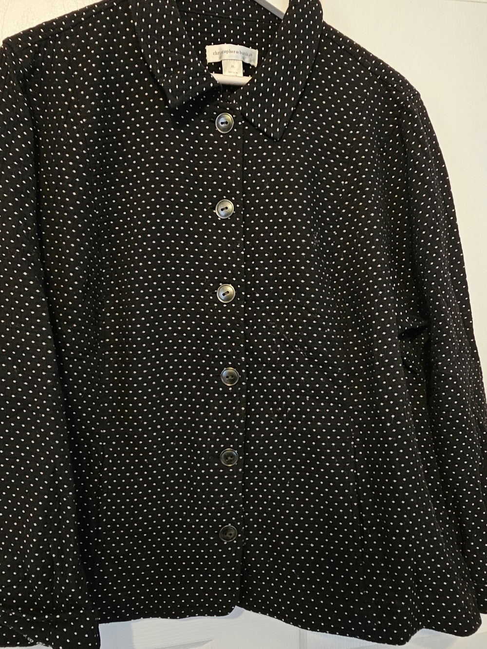 Christopher & Banks Black Polka Dot Button-Up Lightweight Jacket